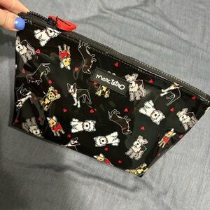 Marc Tetro Black patent leather feel Dog Print Pouch make up case bag